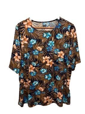 Lands' End Swim Tee Shirt Coverup Tropical Leaf Flower Rashguard Plus 1X 16W-18W
